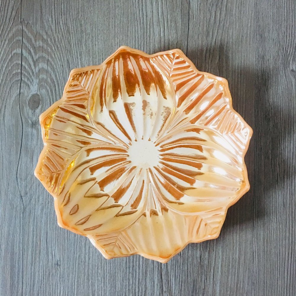 Peach Lustre 8" Lotus Plate Vintage Fire King